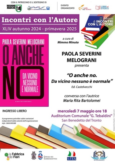 Paola Severini Melograni presentarà il libro ”O anche no. Da vicino nessuno è normale”