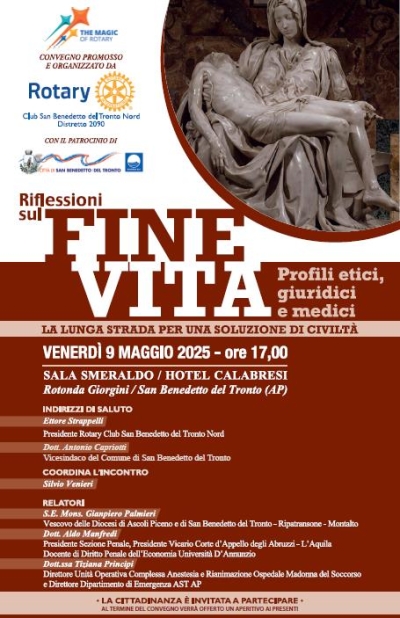 IL 9 MAGGIO A SAN BENEDETTO CONVEGNO SUI PROFILI ETICI, GIURIDICI E MEDICI DEL FINE VITA
