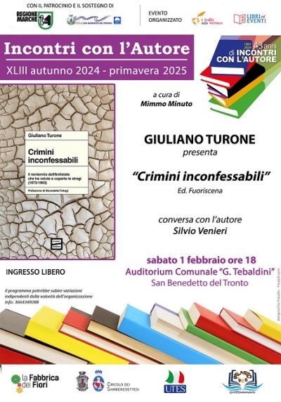 GIULIANO TURONE PRESENTA IL LIBRO SABATO 1 FEBBRAIO PRESSO L'AUDITORIUM COMUNALE