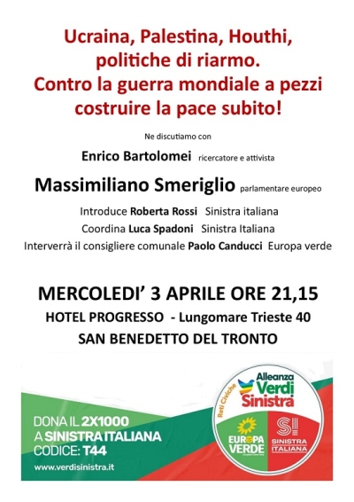 Mercoledì 3 aprile presso l'Hotel Progresso dibattito sul tema 