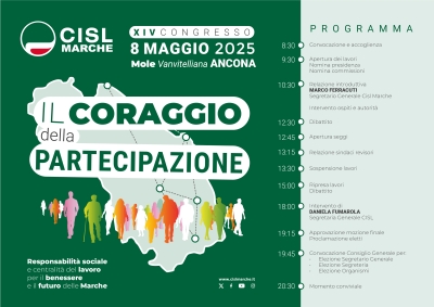 “Il coraggio della partecipazione “ad Ancona il XIV Congresso della CISL Marche: lavoro, responsabilità sociale e futuro della regione