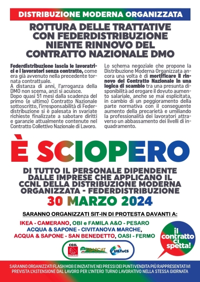 COMMERCIO MANCATO RINNOVO CONTRATTO 30 MARZO SCIOPERO E SIT IN NELLE MARCHE