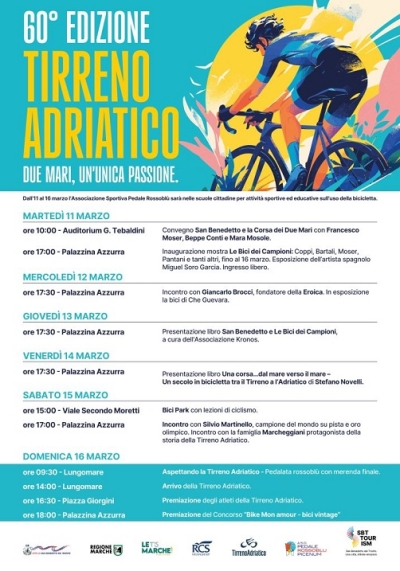 Tirreno Adriatico, il 16 marzo la tappa conclusiva a San Benedetto