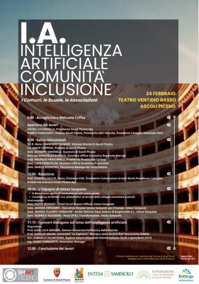 Evento "INTELLIGENZA ARTIFICIALE, COMUNITA', INCLUSIONE: IL RUOLO DEI COMUNI, DELLE SCUOLE E DELLE ASSOCIAZIONI" al Teatro Ventidio Basso