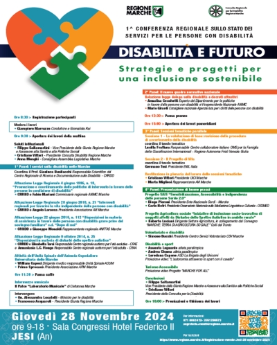 1° Conferenza Regionale sulla Disabilità il 28 novembre a Jesi: “Disabilità e Futuro: strategie e progetti per un’inclusione sostenibile”